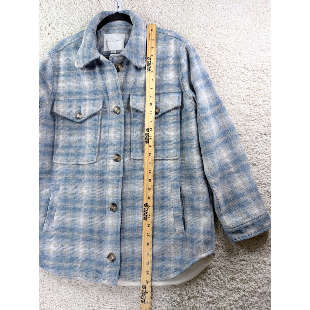 American Eagle Plaid Shacket Womens Small Blue Cream Lined Flannel - Picture 9 of 10